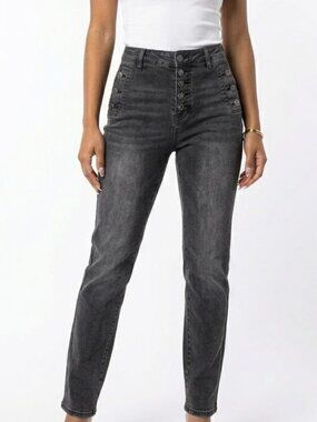 BBJ Los Angeles Dark Academia High Rise Button Fly Slate Black Skinny Jeans 7